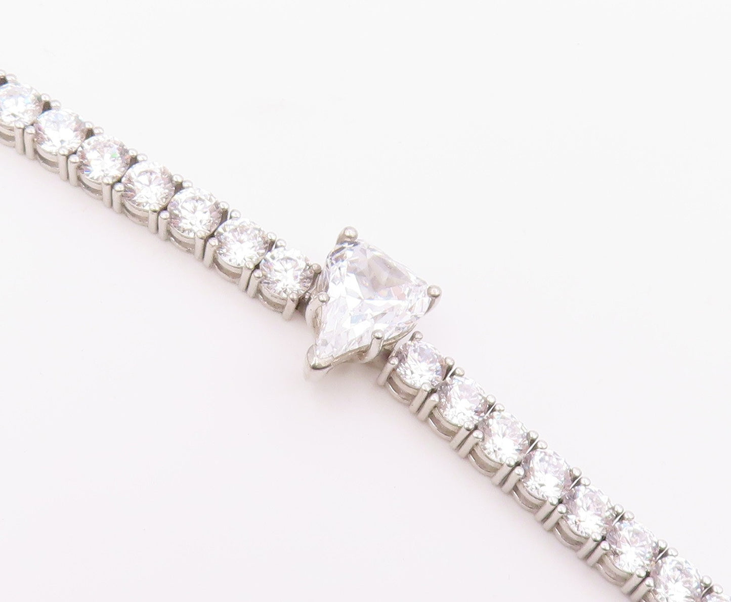 925 Sterling Silver Vintage Bracelet Heart Cut CZ Main Stone & CZ Band  BT10203