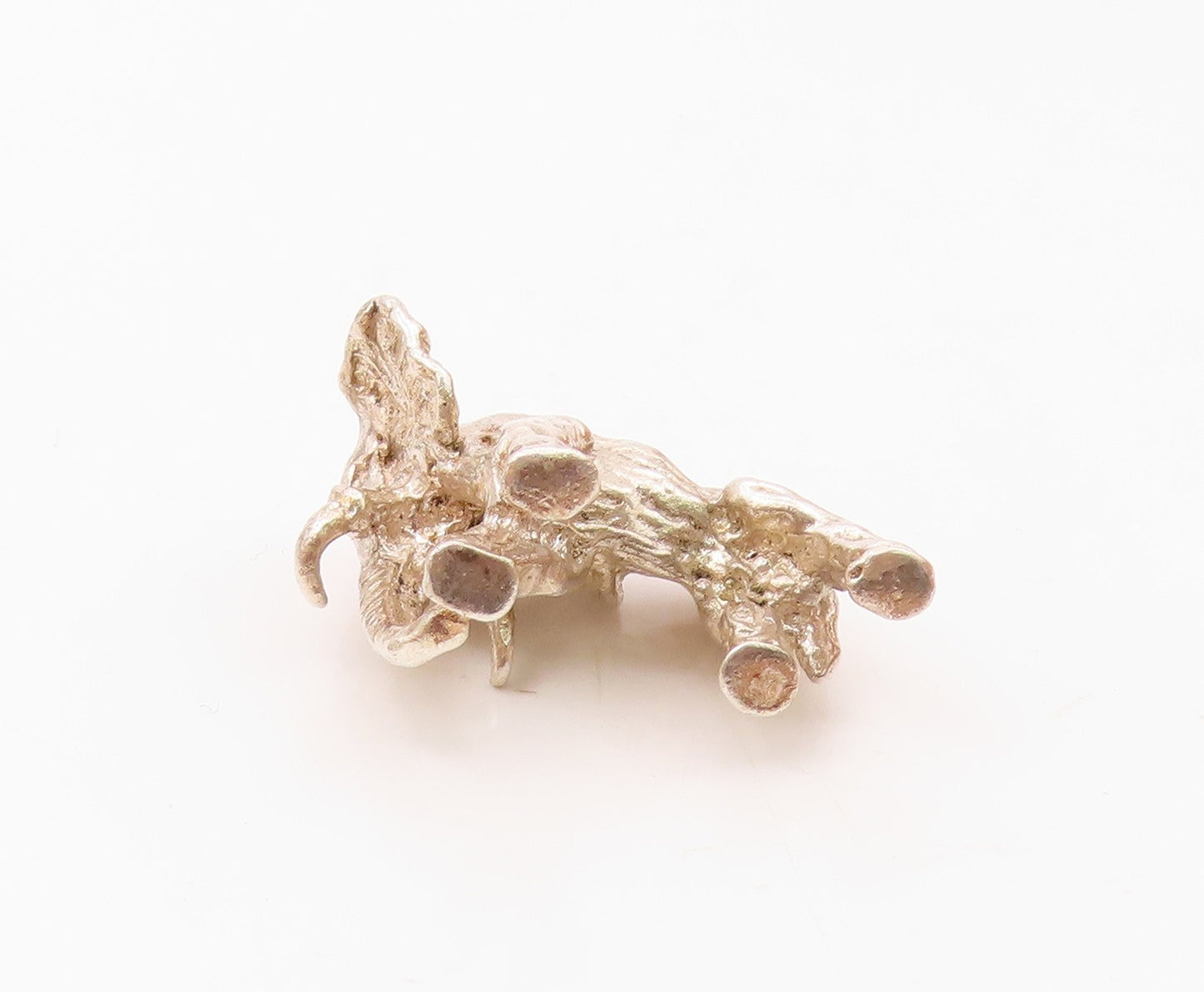 925 Sterling Silver  Vintage Shiny Sculpted Elephant Animal Pendant  PT15344