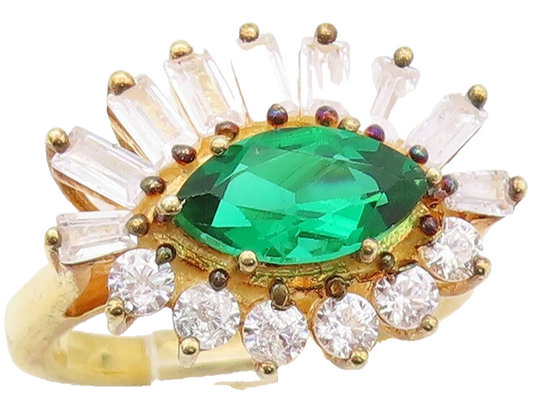 925 Sterling Silver Vintage Ring Gold Plated Green White CZ Flower  Sz 6 RG30805