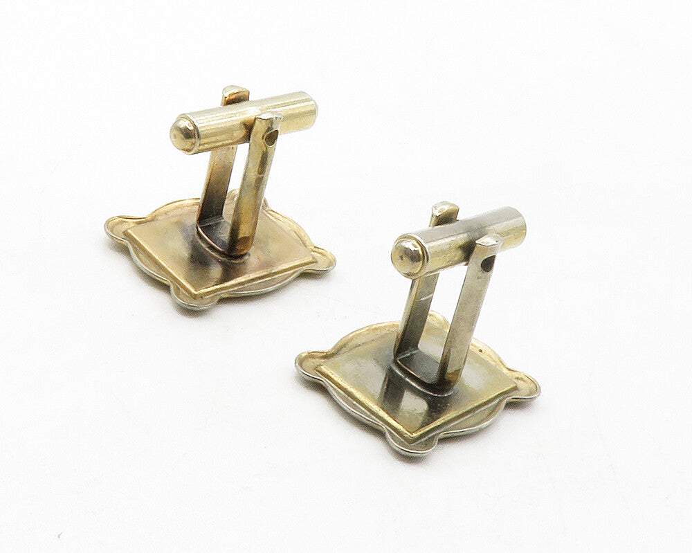 925 Sterling Silver  Vintage Shiny Mother Of Pearl Square Cufflinks  TR1968