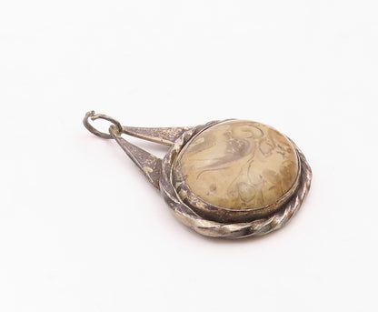 925 Sterling Silver  Vintage Enamel Swirl Twisted Edge Drop Pendant  PT20354