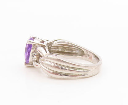 925 Sterling Silver Vintage Ring Pear Cut Amethyst Statement Band  Sz 7  RG35932