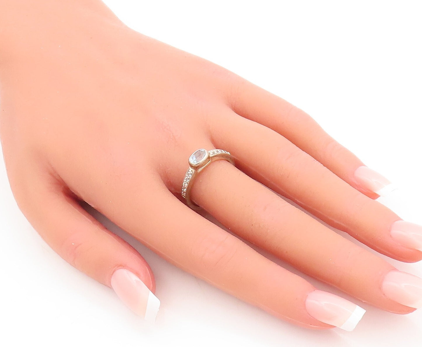 925 Sterling Silver Vintage Ring Oval Cut & Round Beaded 2 Tone CZ  Sz 8 RG29233