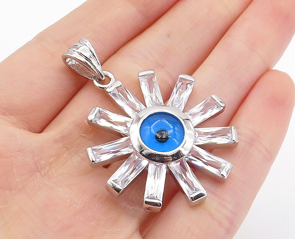 925 Sterling Silver  Sparkling Cubic Zirconia Evil Eye Drop Pendant  PT6033