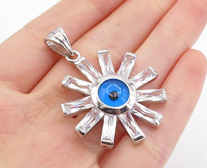 925 Sterling Silver  Sparkling Cubic Zirconia Evil Eye Drop Pendant  PT6033
