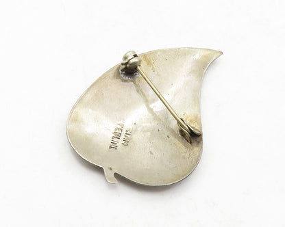 SIAM 925 Sterling Silver  Vintage Enamel Niello Dancer Leaf Brooch Pin  BP4913