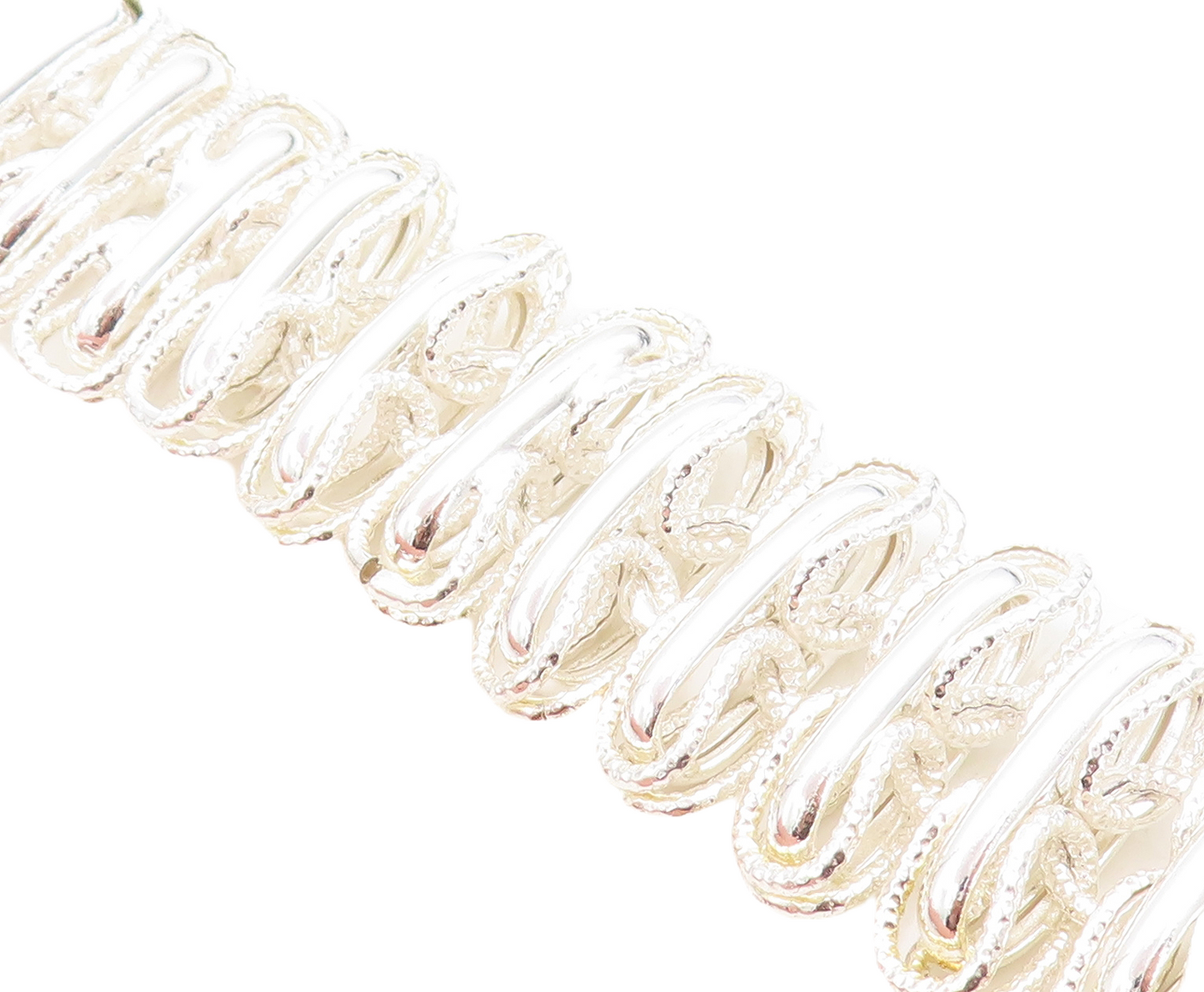 925 Sterling Silver  Shiny Polished Textured Link Chain Bracelet  BT2273