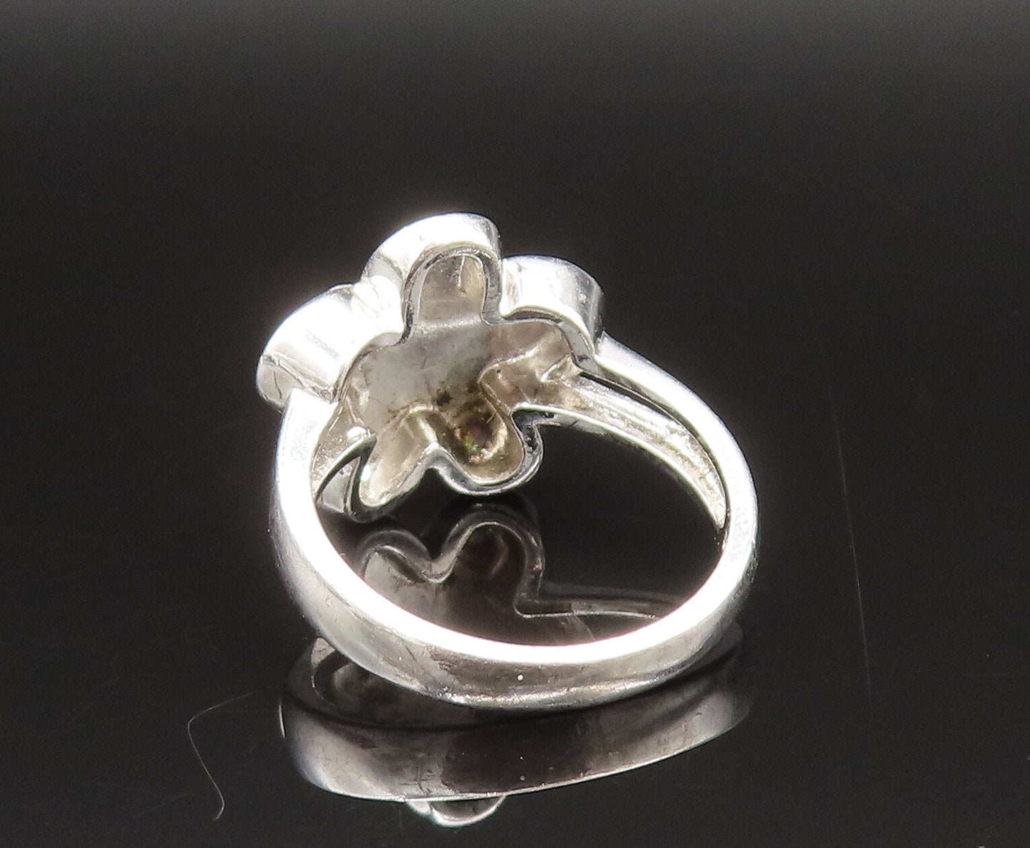 925 Silver  Vintage Genuine Diamonds & Engraved HOPE Flower Ring Sz 8  RG25603
