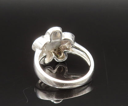 925 Silver  Vintage Genuine Diamonds & Engraved HOPE Flower Ring Sz 8  RG25603