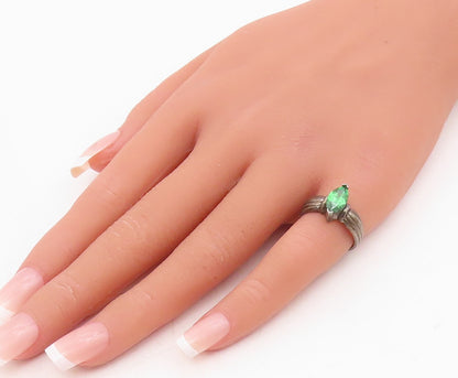 925 Sterling Silver Vintage Ring Dark Tone Marquise Cut Green CZ  Sz 6  RG31721