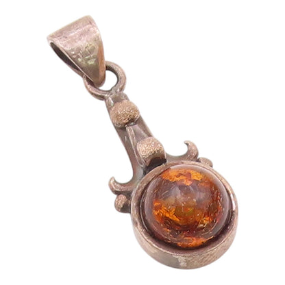 925 Sterling Silver  Vintage Round Cabochon Baltic Amber Pendant  PT21001