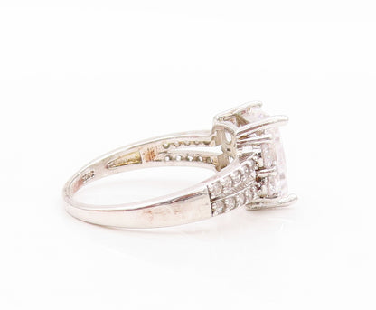 925 Sterling Silver Vintage Ring Square Cutout Neck CZ Inlay  Sz 9.5  RG31813
