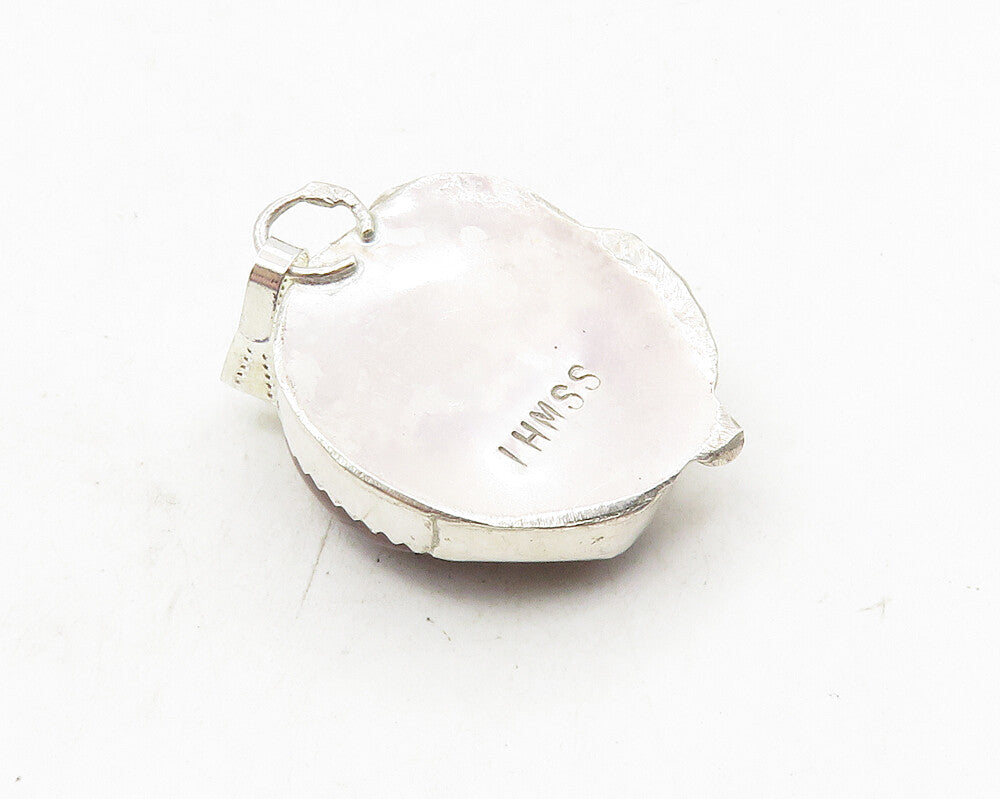 925 Sterling Silver  Vintage Jasper Shiny Etched Detail Drop Pendant  PT7425