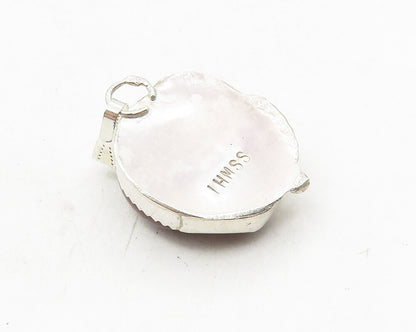 925 Sterling Silver  Vintage Jasper Shiny Etched Detail Drop Pendant  PT7425