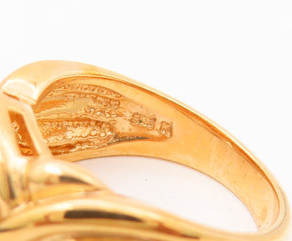 925 Sterling Silver Vintage Ring Gold Plated Carved Cream Gemstone Sz 9  RG28032