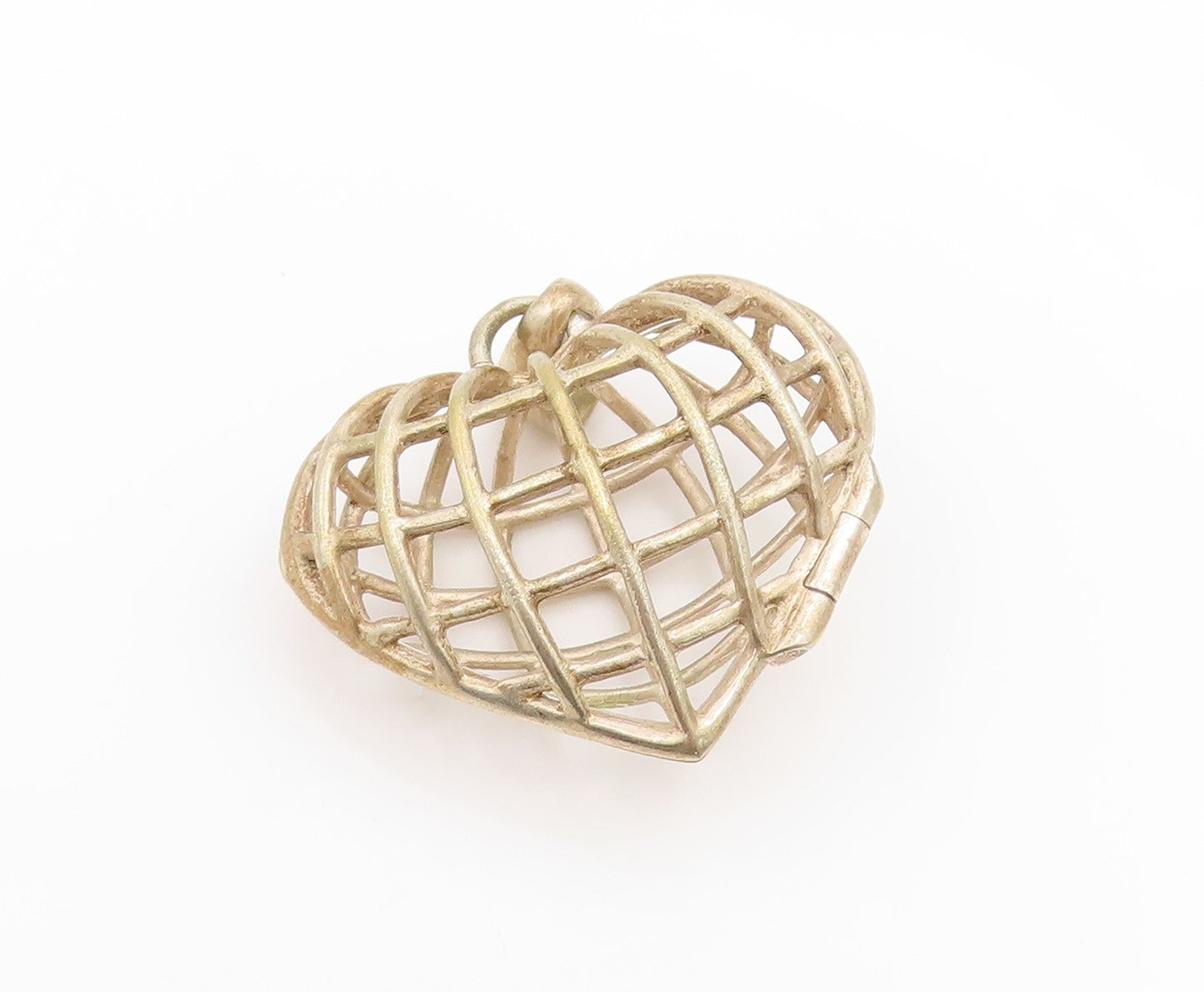 925 Sterling Silver Vintage Pendant Openwork Love Heart Cage Charm OPENS PT25953