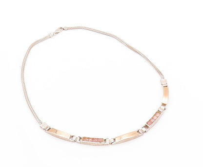 14k Gold 925 Sterling Silver Vintage Necklace Rectangular Pink Gemstone  NE4554