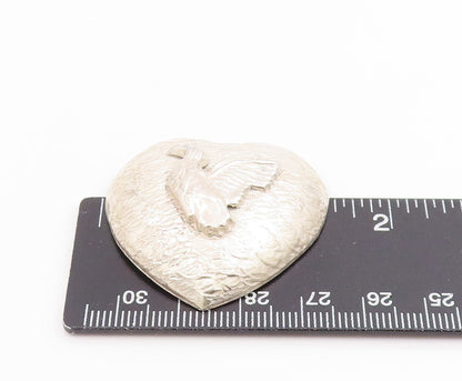 925 Sterling Silver Vintage Pendant Textured Peaceful Dove Love Heart  PT25609