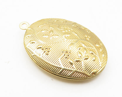 925 Silver  Shiny Gold Plated Raised Floral Vine Oval Pendant (OPENS)  PT8503