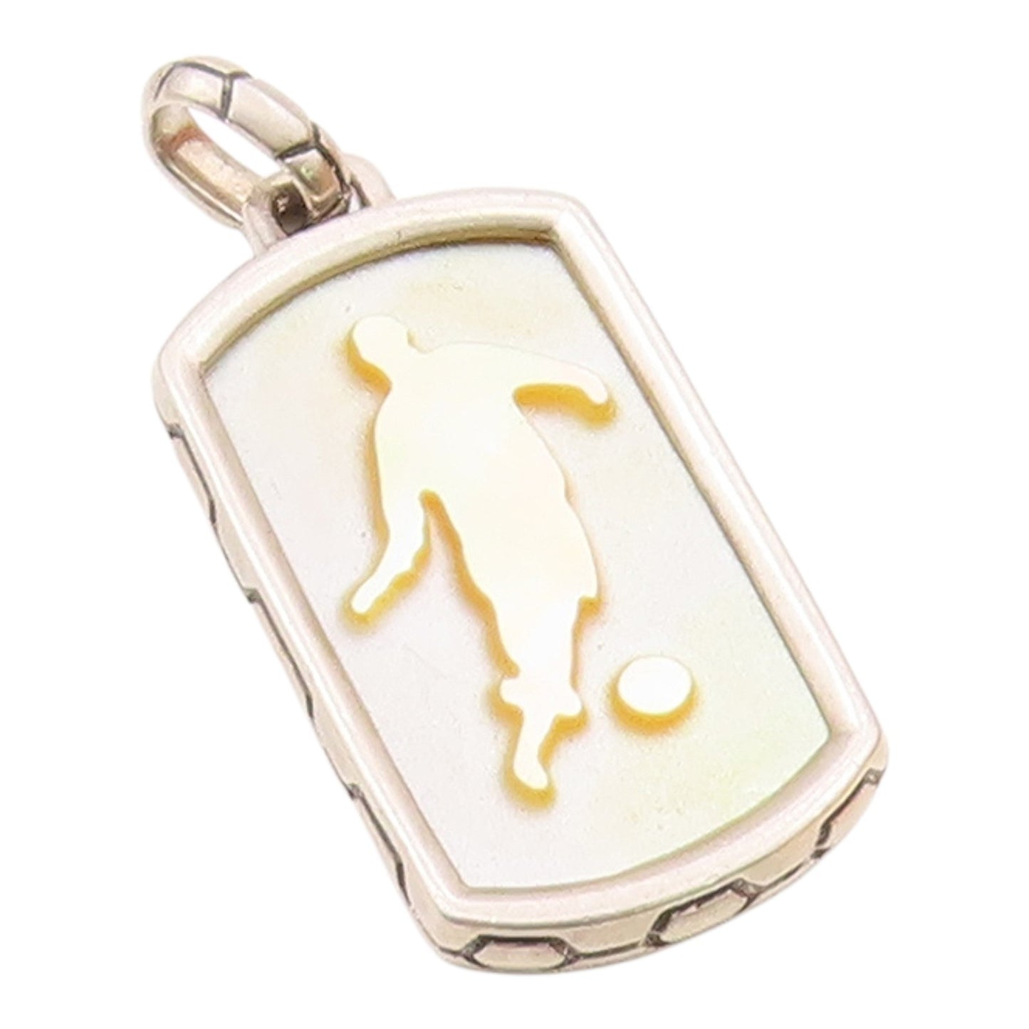 925 Silver  Vintage Carved Mother Of Pearl Soccer Player Pendant  PT21663