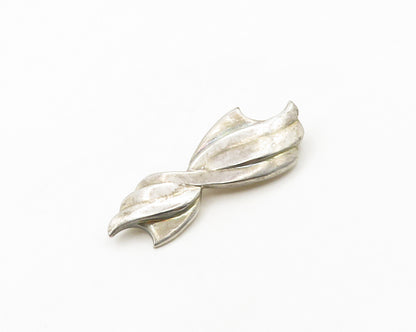 925 Sterling Silver  Vintage Shiny Smooth Ribbon Motif Brooch Pin  BP7470