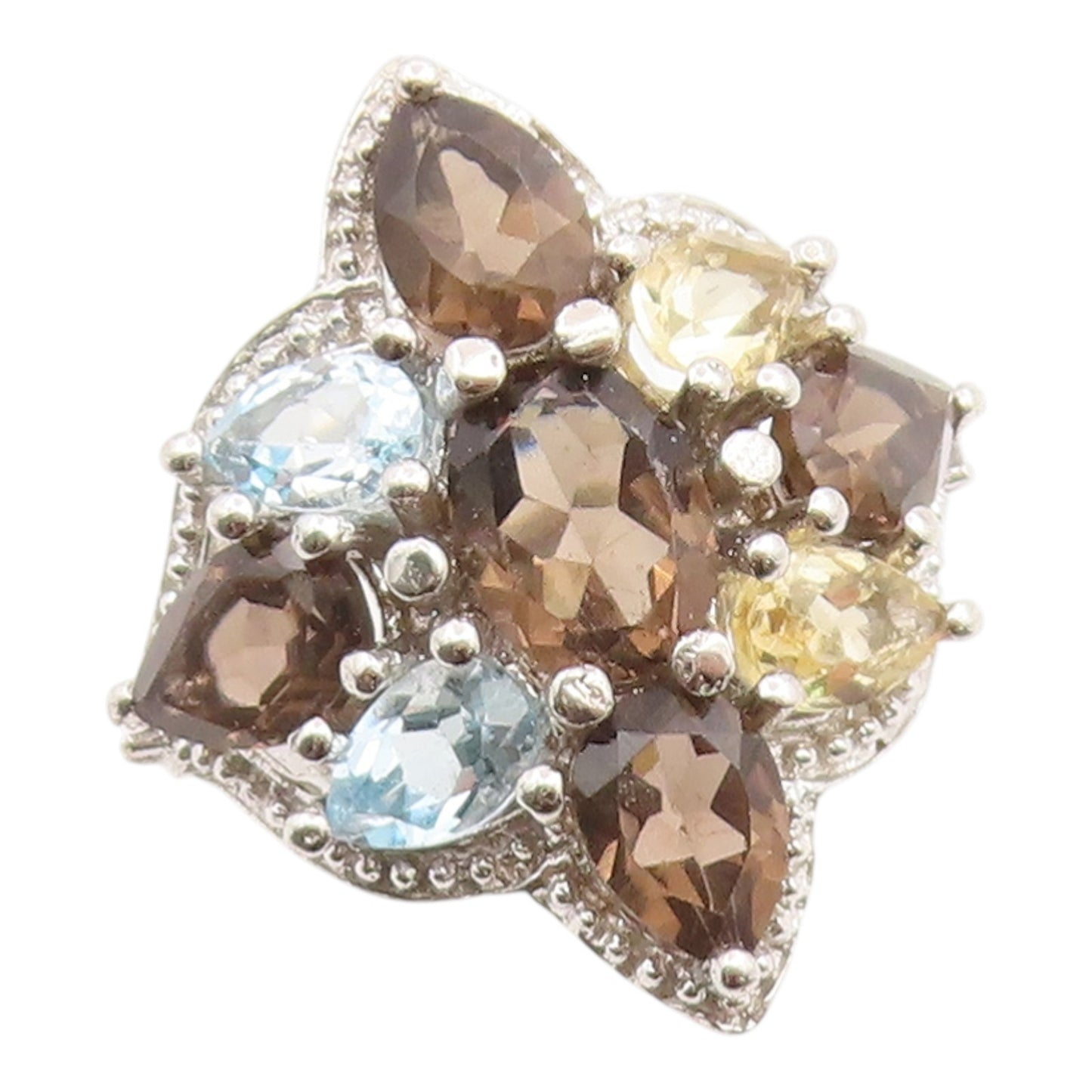 925 Sterling Silver Vintage Ring Multi Gemstone Floral Petal Band  Sz 8  RG36188