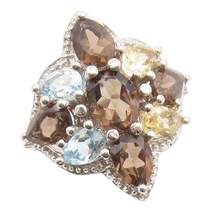 925 Sterling Silver Vintage Ring Multi Gemstone Floral Petal Band  Sz 8  RG36188
