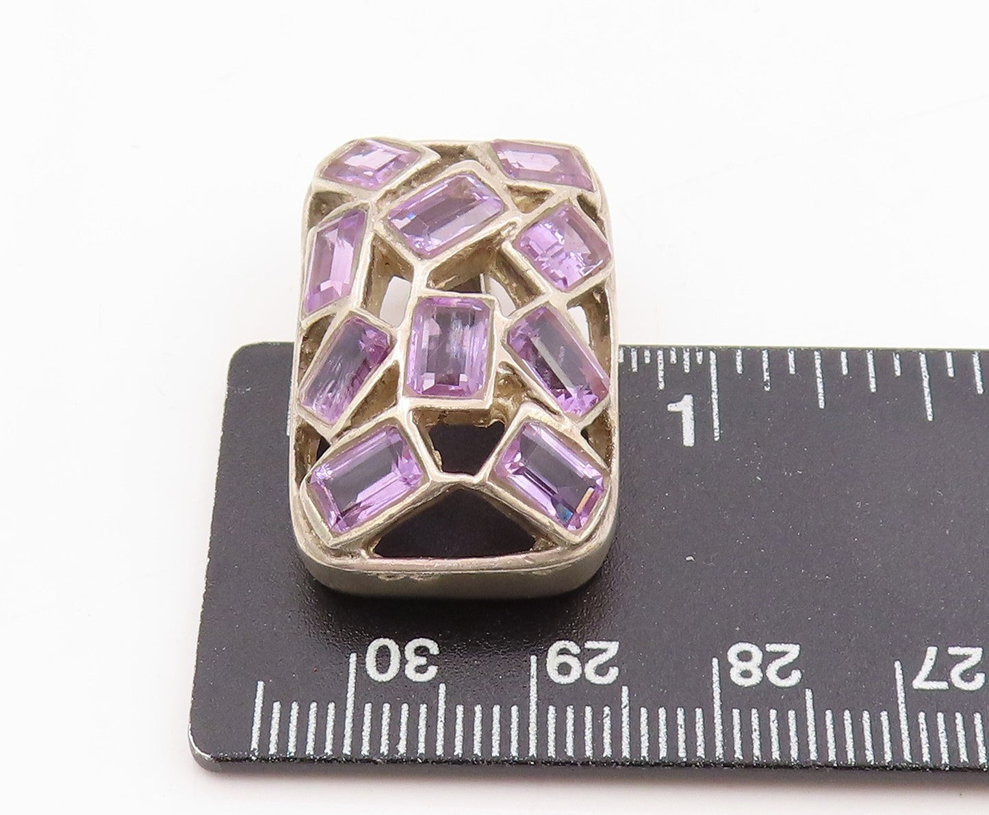 925 Sterling Silver Vintage Pendant Amethyst Geometric Cluster Charm  PT25365