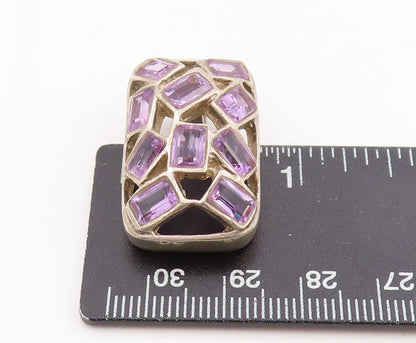 925 Sterling Silver Vintage Pendant Amethyst Geometric Cluster Charm  PT25365