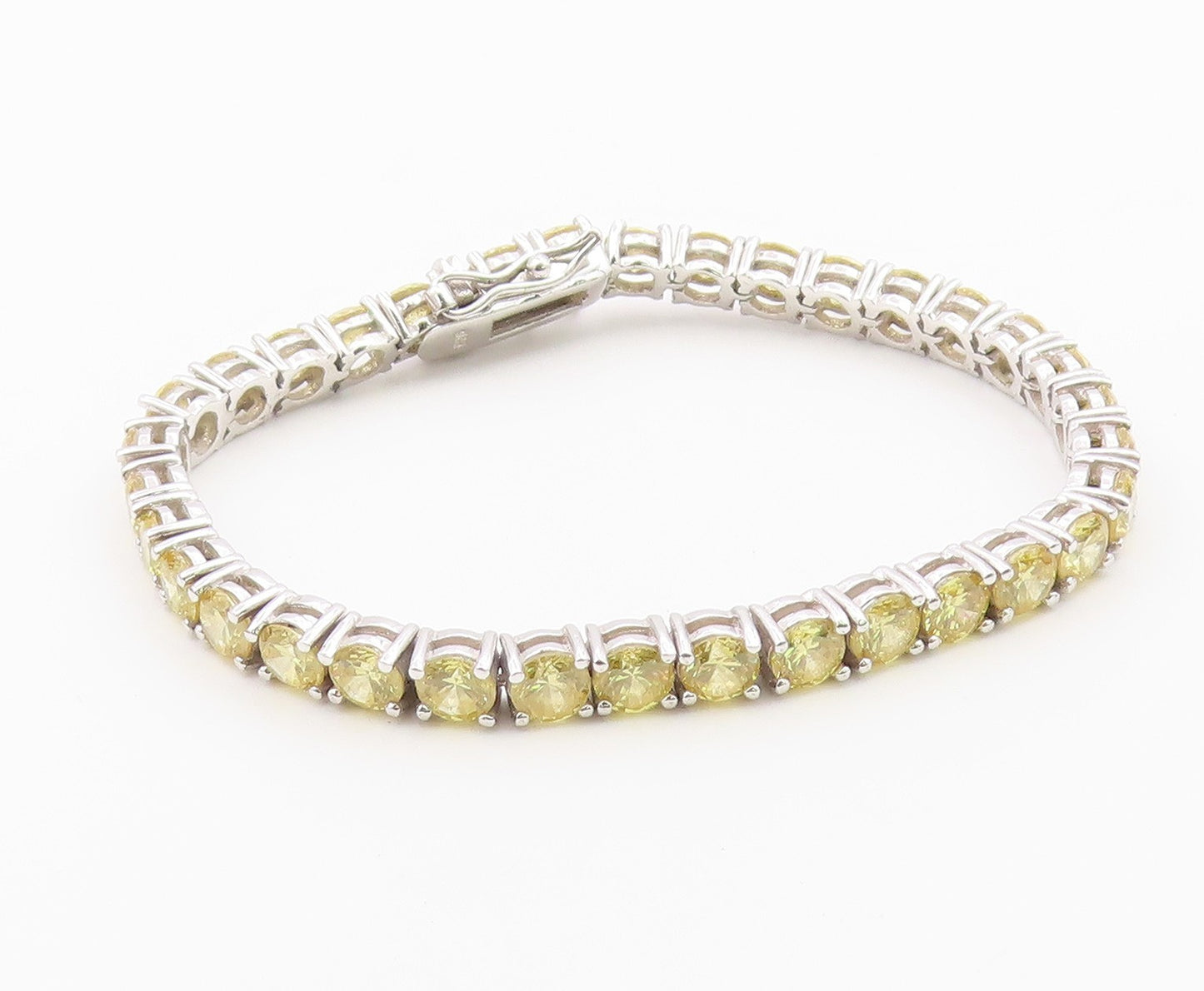 925 Sterling Silver  Vintage Yellow Cubic Zirconia Tennis Bracelet  BT8991