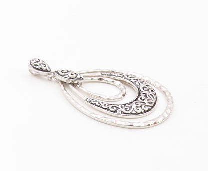 925 Sterling Silver  Shiny Graduated Tear Drop Hammered Swirl Pendant  PT13375