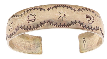 925 Sterling Silver Vintage Bracelet NAVAJO Engraved Storyteller Cuff  BT12148