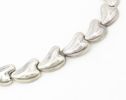 MEXICO 925 Silver  Vintage Shiny Heart Shaped Link Collar Necklace  NE2745