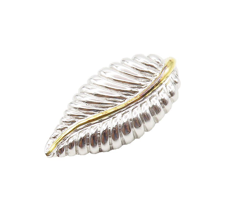 925 Sterling Silver  Shiny Polished Two Tone Floral Leaf Drop Pendant  PT11699