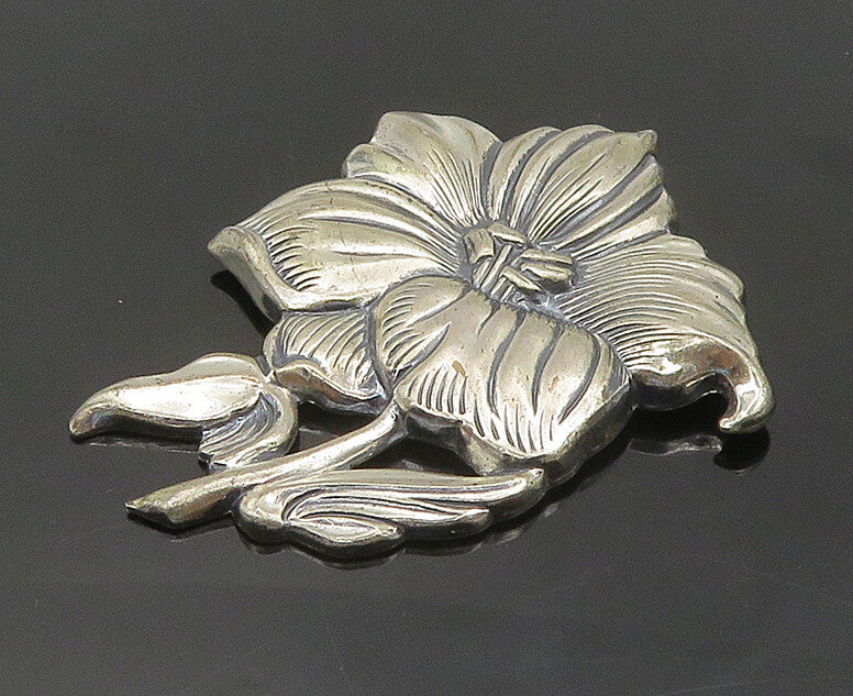 JEWEL ART 925 Sterling Silver  Vintage Single Flower Motif Brooch Pin  BP7136