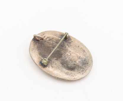 925 Sterling Silver  Vintage Antique Carved Girl Solid Oval Brooch Pin BP10442