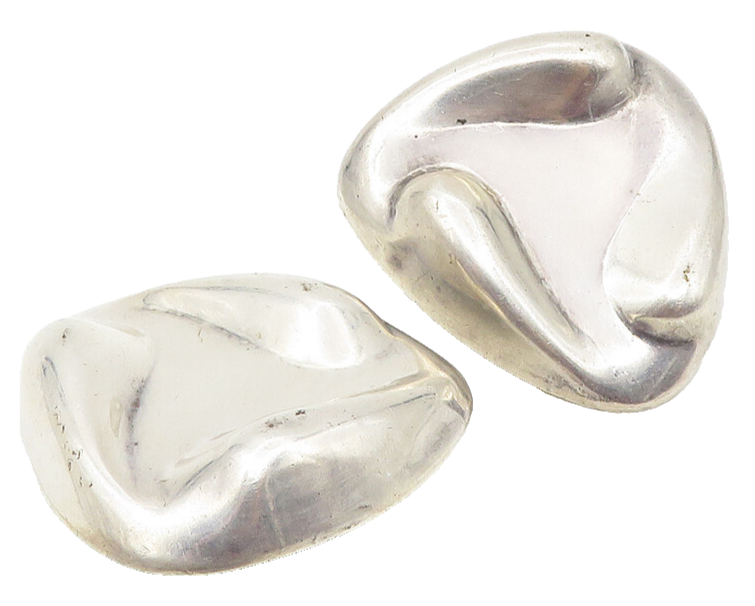 EVC MEXICO 925 Silver   Vintage Shiny Sculpted Non Pierce Earrings  EG5757