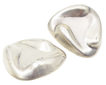 EVC MEXICO 925 Silver   Vintage Shiny Sculpted Non Pierce Earrings  EG5757