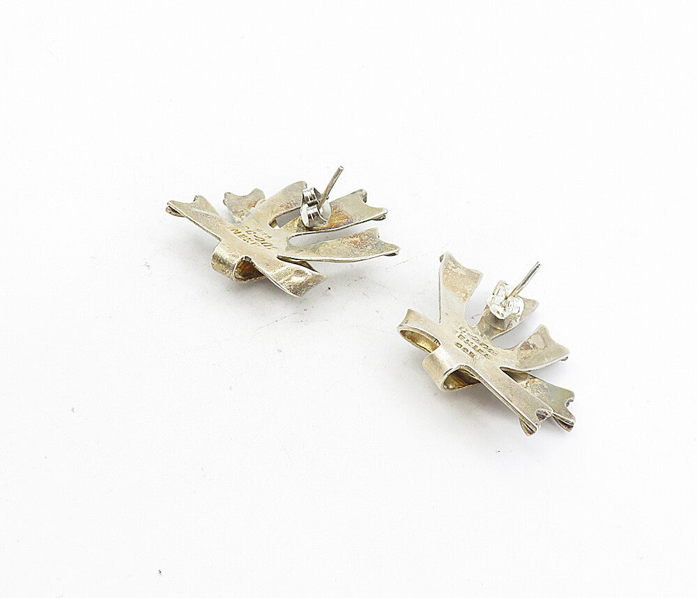 MEXICO 925 Sterling Silver  Vintage Shiny Ribbons Motif Drop Earrings  EG4023