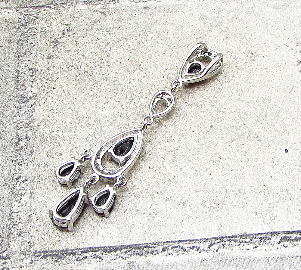 925 Sterling Silver  Hematite & Cubic Zirconia Chandelier Drop Pendant  PT1626