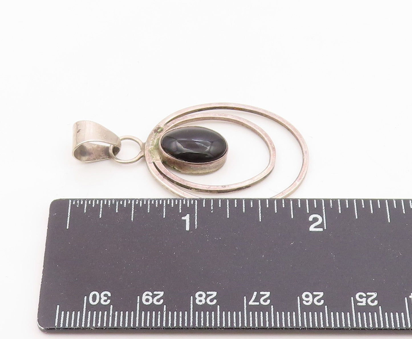 LEE MCCRAY NAVAJO 925 Silver  Vintage Black Onyx Open Oval Pendant  PT15197