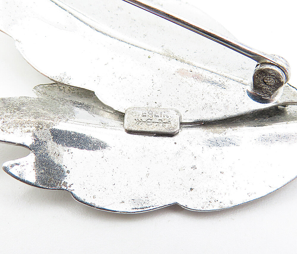 CARL ART 925 Sterling Silver  Vintage Shiny Floral Leaves Brooch Pin  BP1385