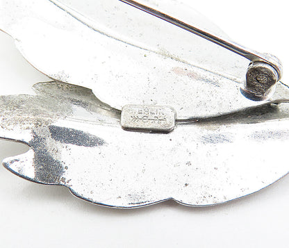 CARL ART 925 Sterling Silver  Vintage Shiny Floral Leaves Brooch Pin  BP1385