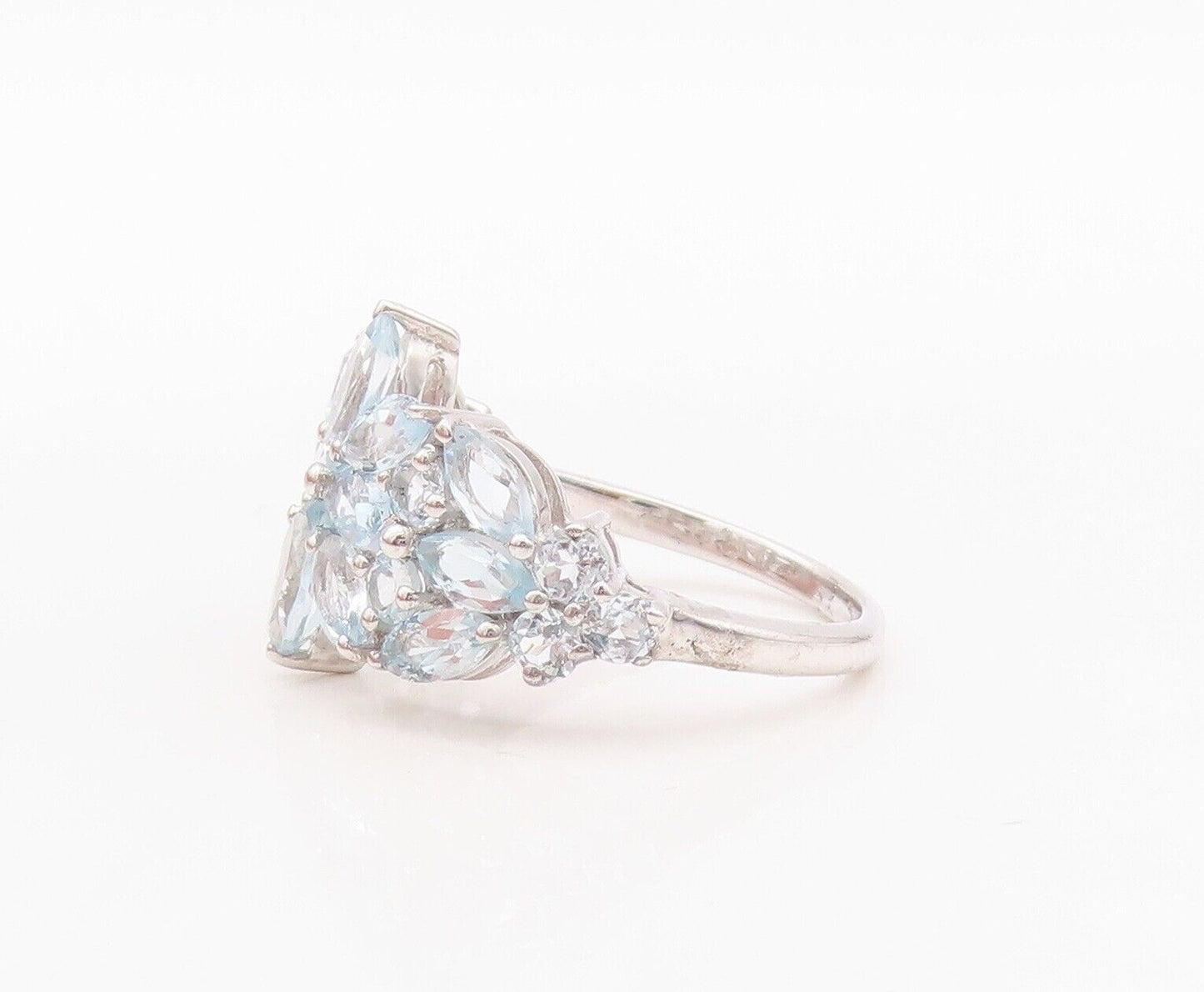 925 Sterling Silver Vintage Ring Blue Topaz Floral Inlay Sz 7  RG29980