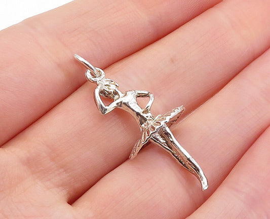 925 Sterling Silver  Vintage Shiny Sculpted Ballerina Dancer Pendant  PT3619