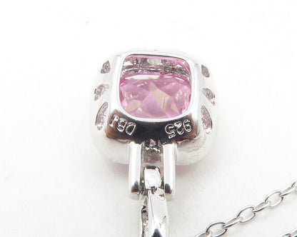 925 Sterling Silver  Genuine Diamond & Pink Topaz Shiny Chain Necklace  NE2066
