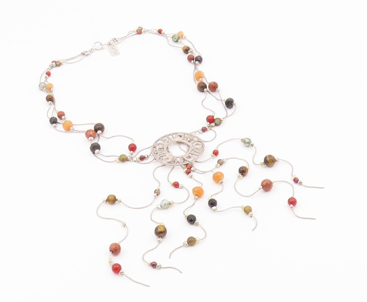 NETA 925 Sterling Silver Vintage Tiger's Eye & Multi Stone Chain Necklace NE3641