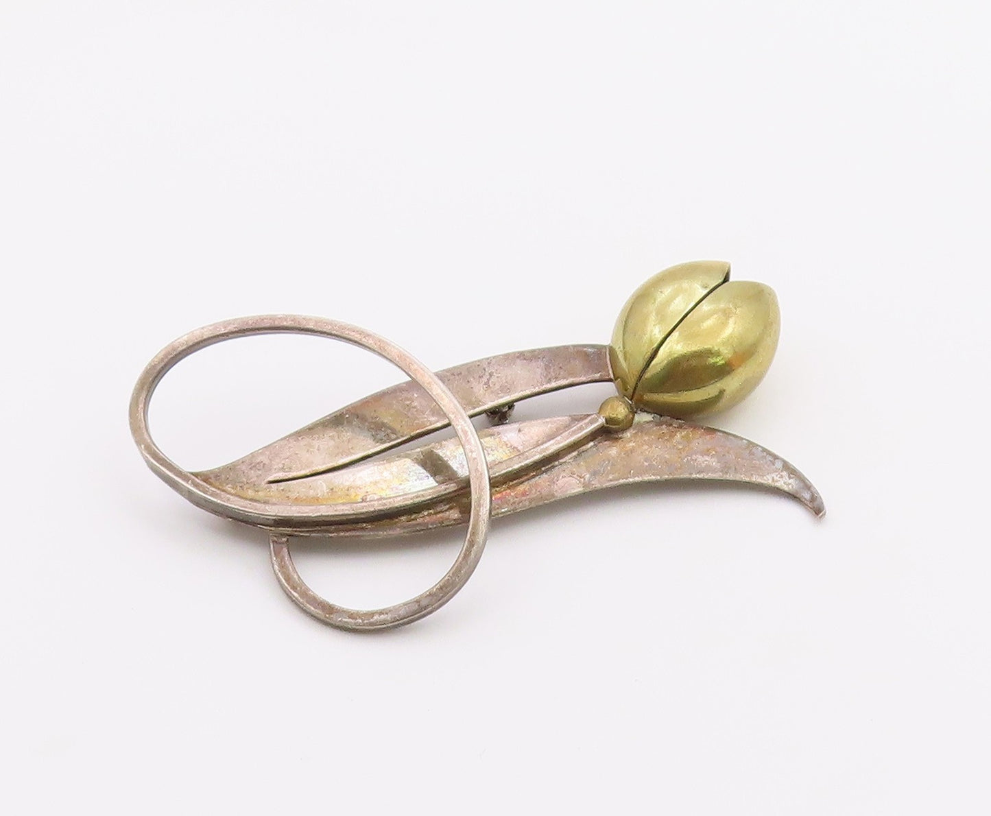 MEXICO 925 Sterling Silver  Vintage Two Tone Flower Motif Brooch Pin  BP6735