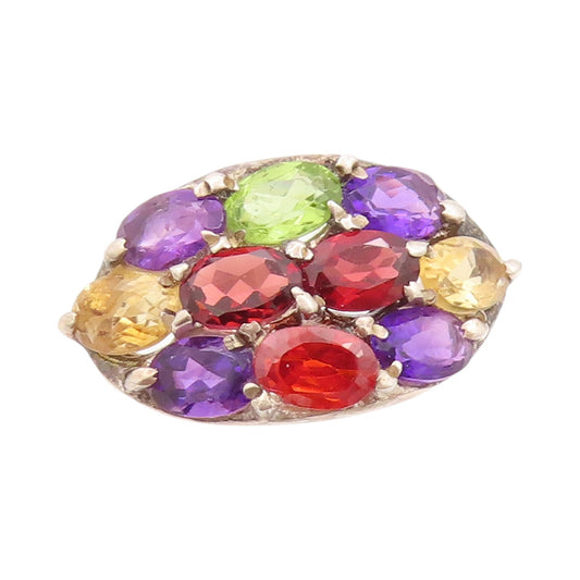 925 Sterling Silver Vintage Ring Oval Cut Multi Color Topaz  Sz 9  RG32427