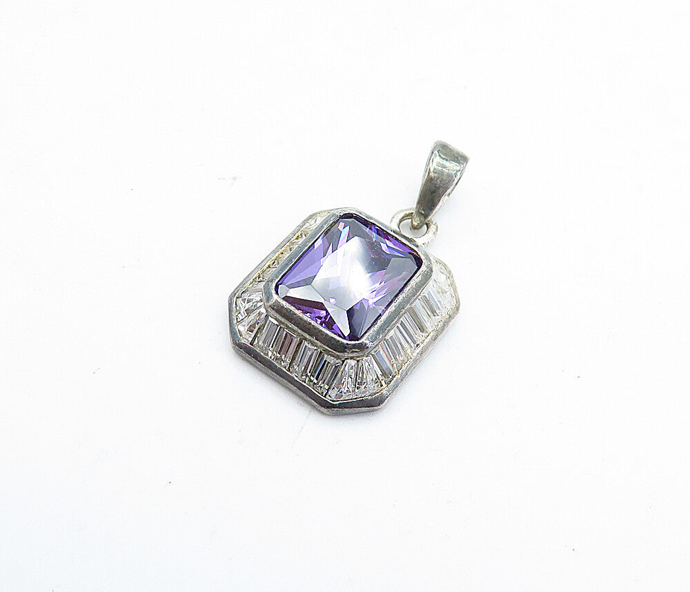 925 Sterling Silver Vintage Purple & White Cubic Zirconia Pendant PT3775